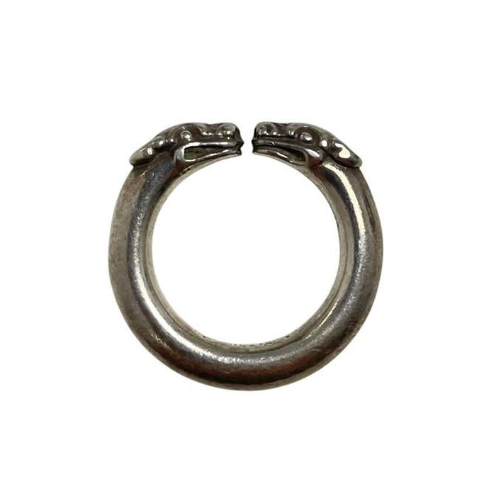 Chrome Hearts silver ring with double dog design and 925 sterling silver material.