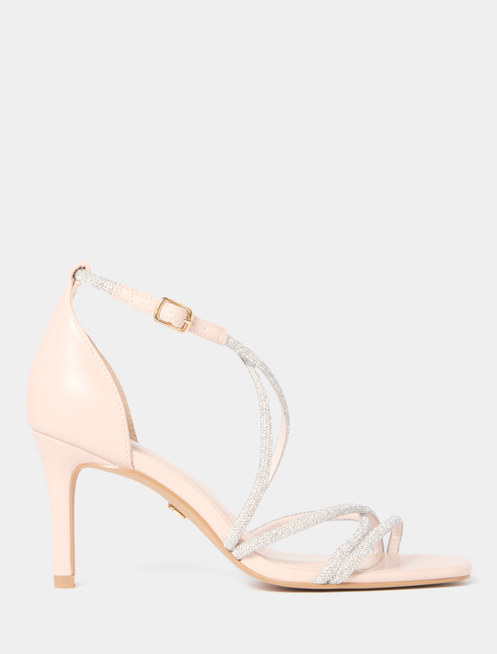 Claire Cross Over Diamante Evening Heel Sandal Nude Forever New