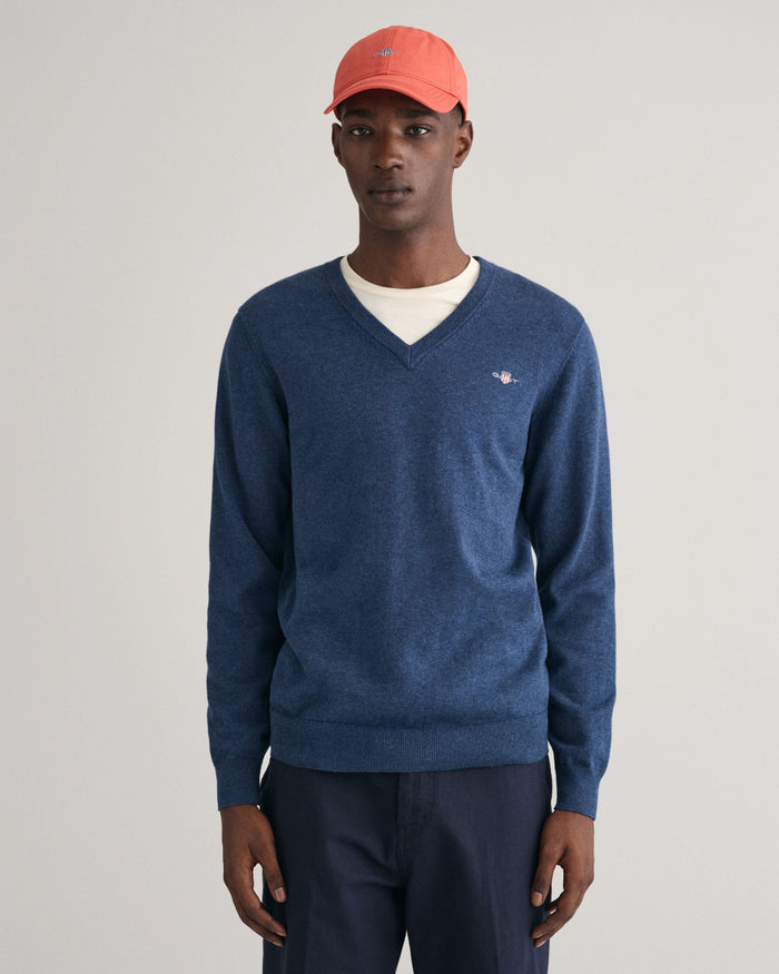 Classic Cotton V-Neck Sweater in Jeans Blue