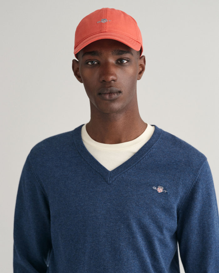 Classic Cotton V-Neck Sweater in Jeans Blue