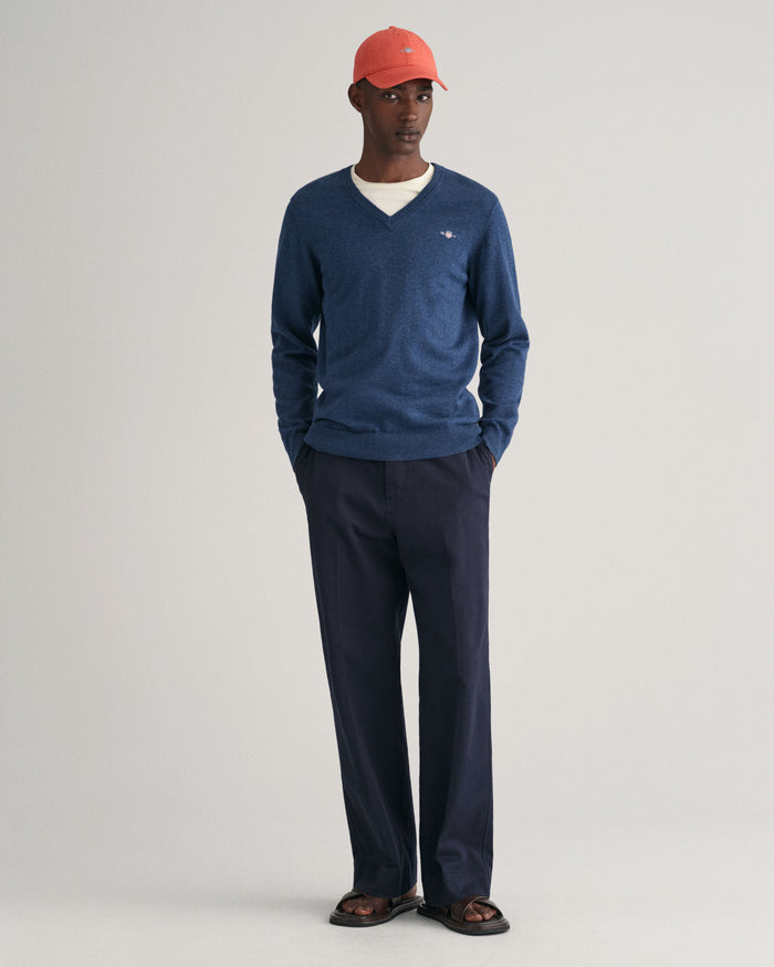 Classic Cotton V-Neck Sweater in Jeans Blue