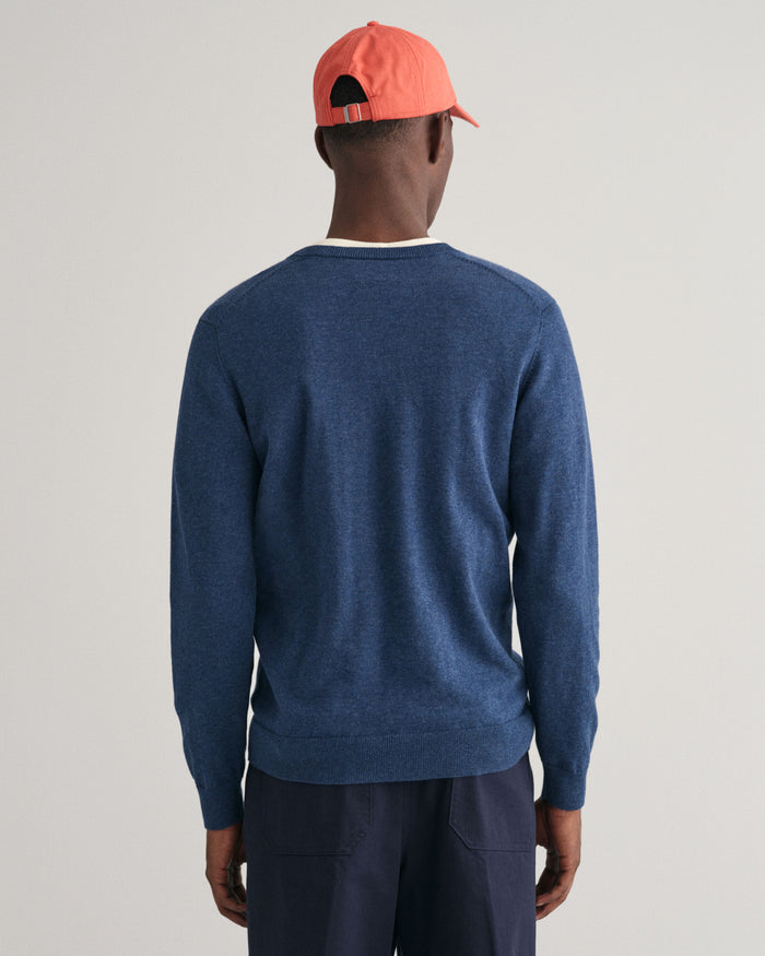 Classic Cotton V-Neck Sweater in Jeans Blue