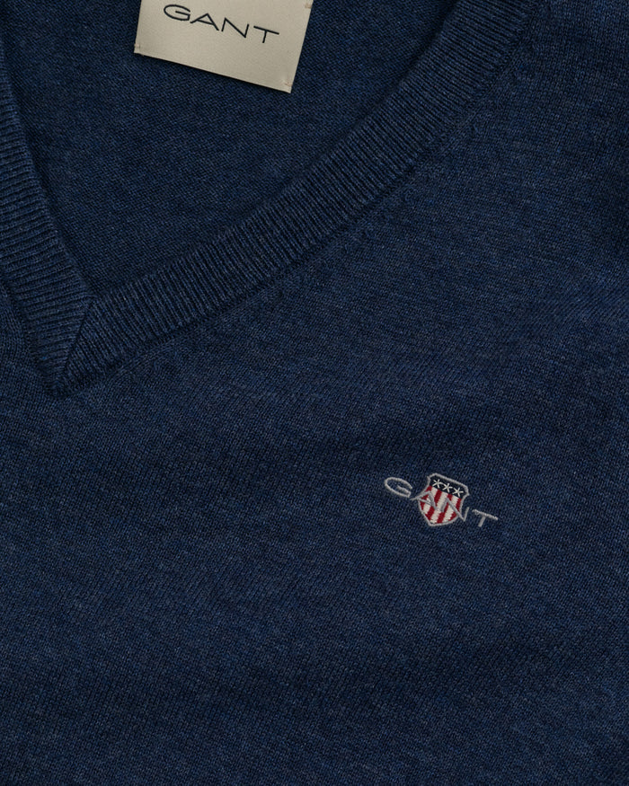 Classic Cotton V-Neck Sweater in Jeans Blue