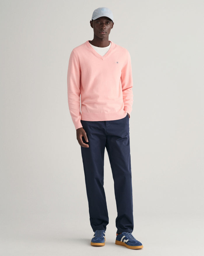 Classic Cotton V-Neck Sweater in Pink