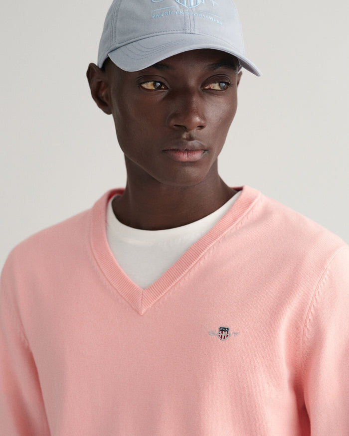 Classic Cotton V-Neck Sweater in Pink
