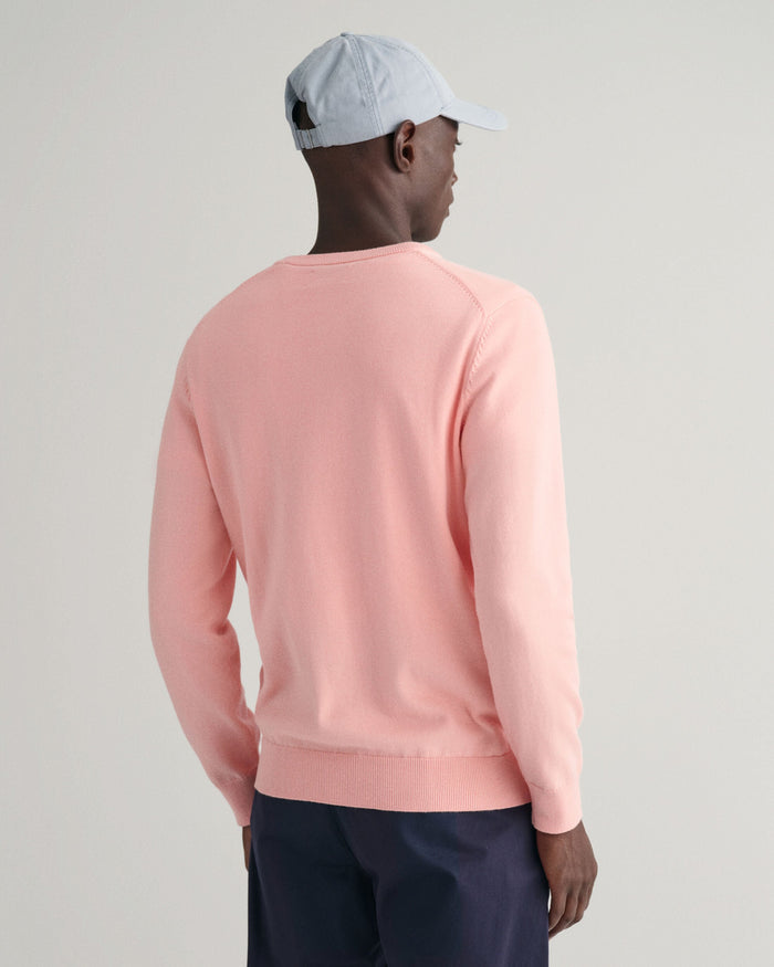 Classic Cotton V-Neck Sweater in Pink
