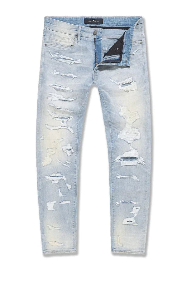 Jordan Craig Collins black window denim jeans with sea ice accents, showcasing the stylish denim fabric and design details.