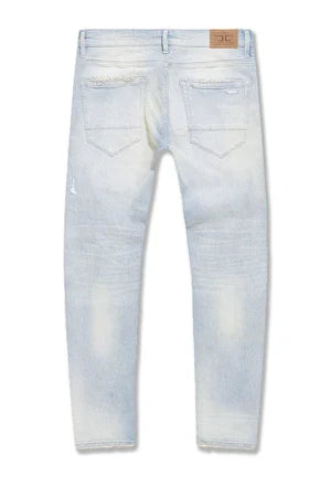 Jordan Craig Collins black window denim jeans with sea ice accents, featuring a casual denim style and detailed stitching.