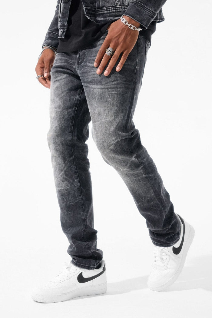 Jordan Craig Collins Meadowlands Pure Denim in Black Shadow, stylish men's denim jeans with a classic fit and dark wash.