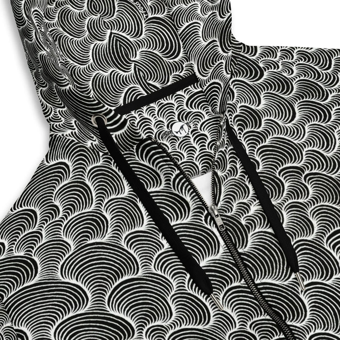 Color Wash Men's Zip Hoodie in Monochromatic Seismic Waves. OEKO-TEX® 100, REACH Compliant, GRS Certified.