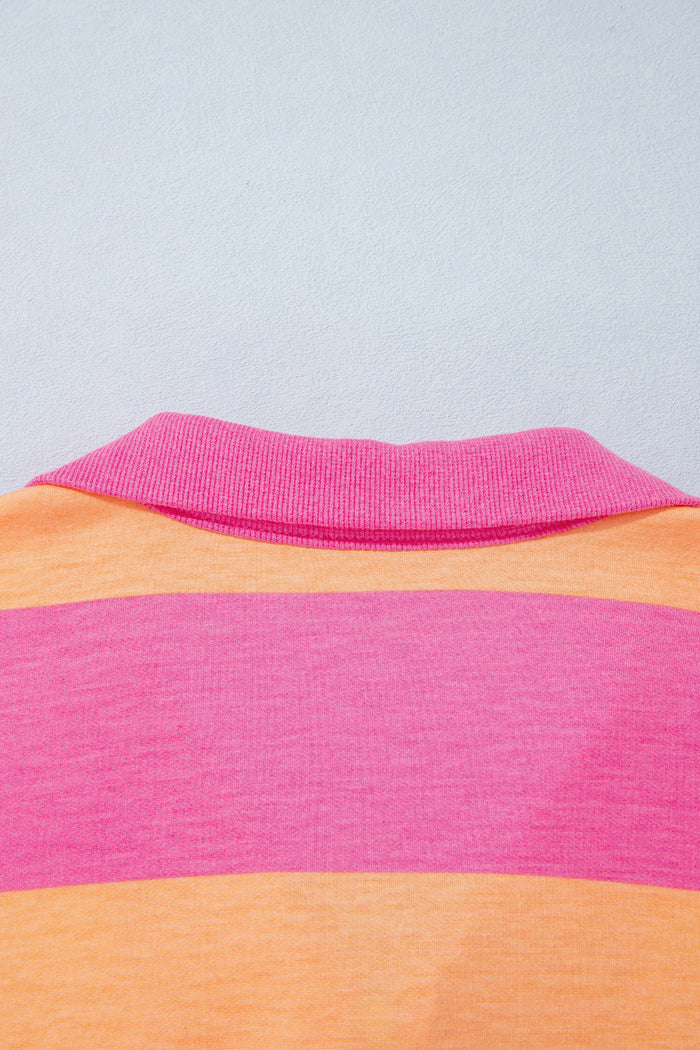 Colorblock Half Sleeve Top Casual Loose Pants 2pcs Set – Orange Stripe
