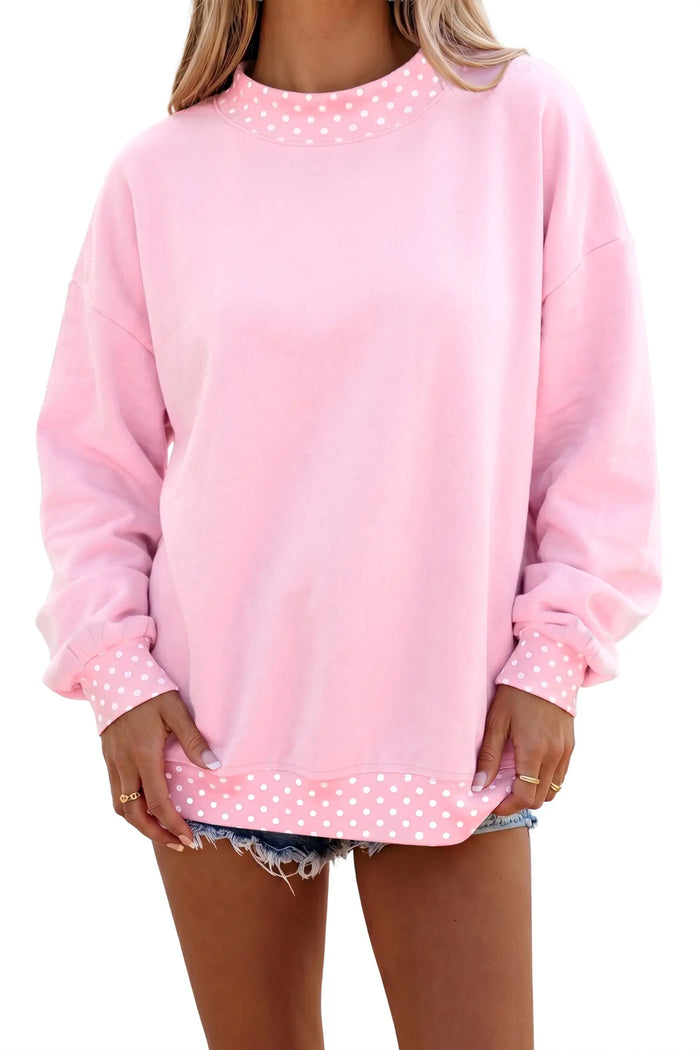 Colorblock Polka Dot Contrast Trim Oversized Sweatshirt – Red