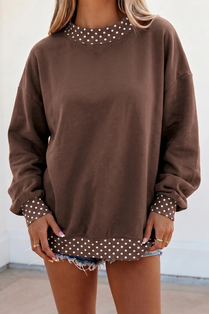 Colorblock Polka Dot Contrast Trim Oversized Sweatshirt – Red