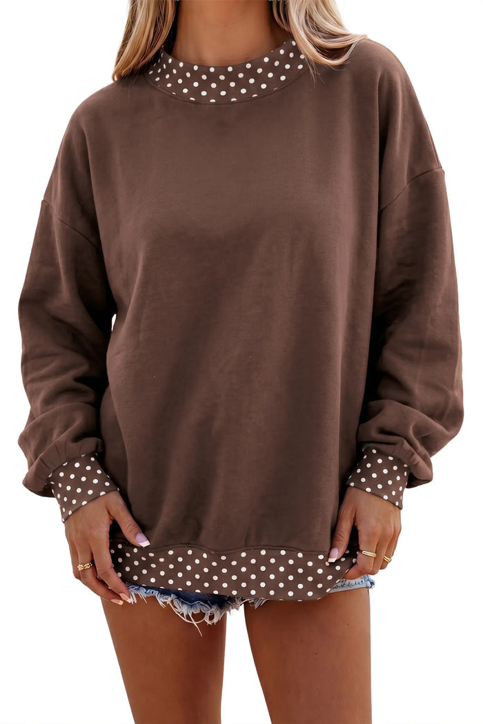 Colorblock Polka Dot Contrast Trim Oversized Sweatshirt – Red