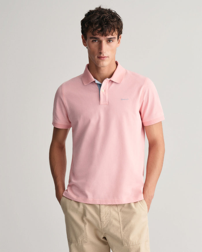 Contrast Piqué Polo Shirt in Bubblegum Pink