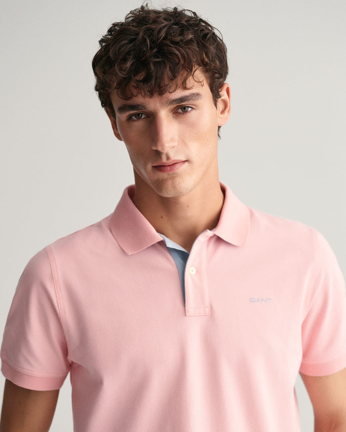 Contrast Piqué Polo Shirt in Bubblegum Pink