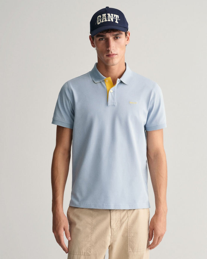Contrast Piqué Polo Shirt in Dove Blue