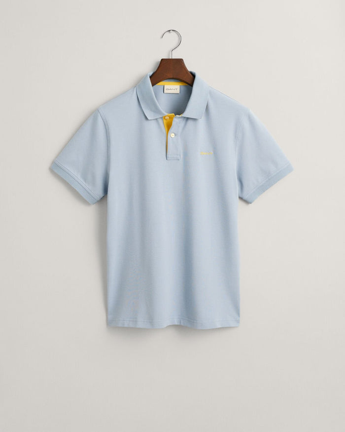 Contrast Piqué Polo Shirt in Dove Blue