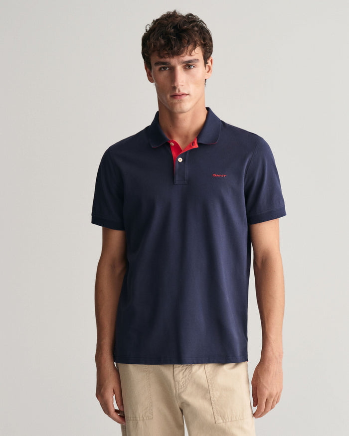 Contrast Piqué Polo Shirt in Navy