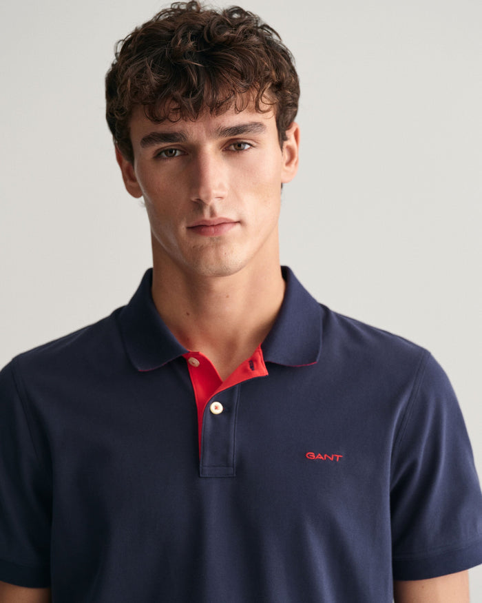 Contrast Piqué Polo Shirt in Navy