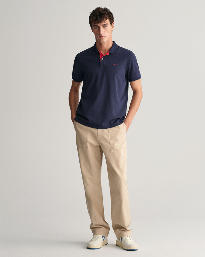 Contrast Piqué Polo Shirt in Navy