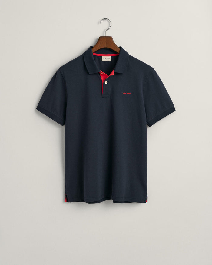 Contrast Piqué Polo Shirt in Navy
