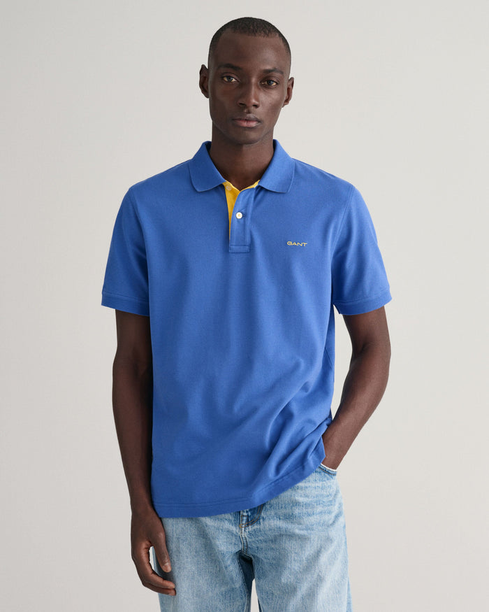 Contrast Piqué Polo Shirt in Rich Blue