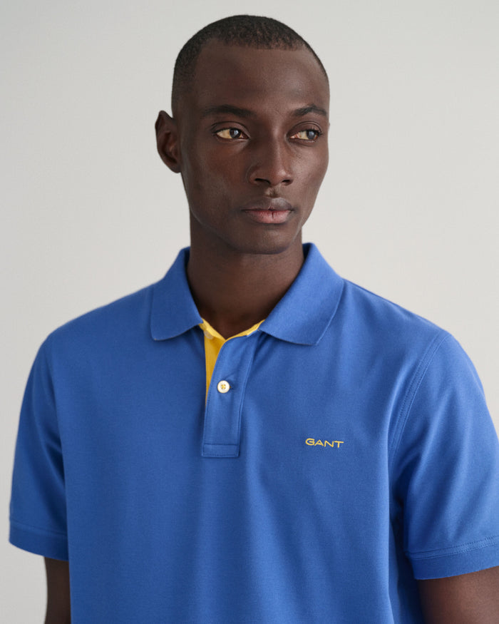 Contrast Piqué Polo Shirt in Rich Blue