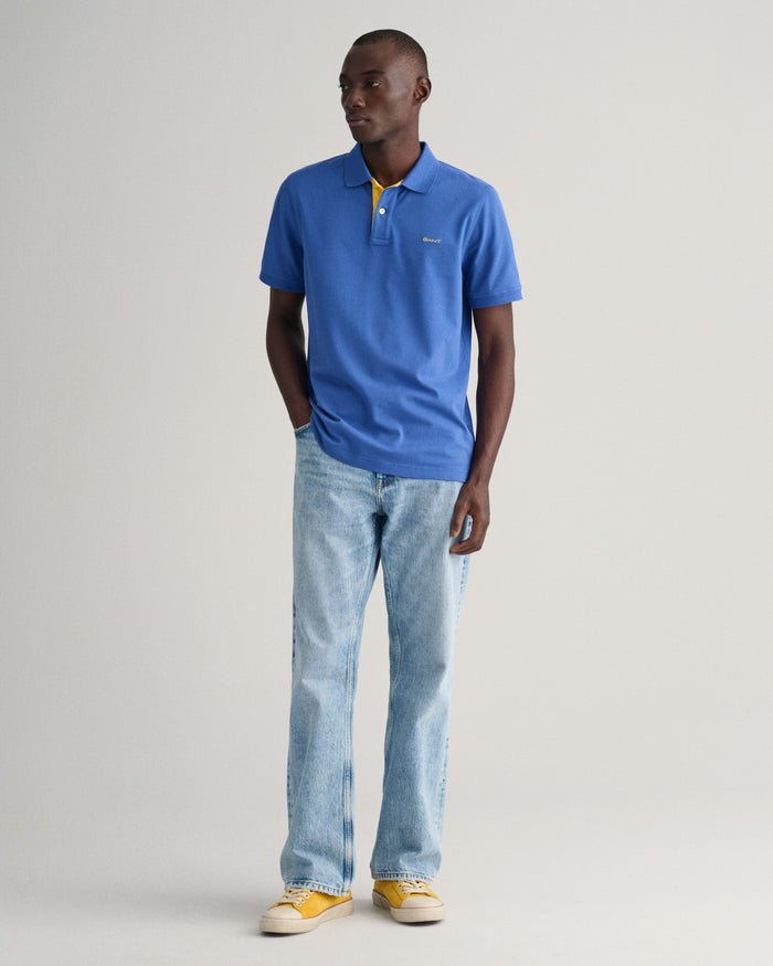 Contrast Piqué Polo Shirt in Rich Blue