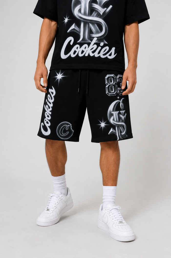 Cookies Draft Day sweat shorts in black, casual fit with drawstring waist and embroidered logo, styled for comfort and sport.