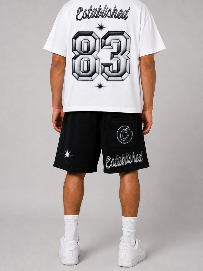 Black Cookies Draft Day sweat shorts featuring the brand logo, made of soft fabric, displayed laid flat.
