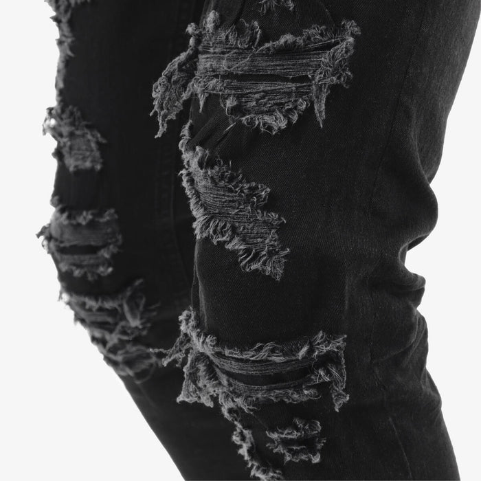 Black Copper Rivet Rip & Repair denim jeans with distressed details and copper rivet accents.