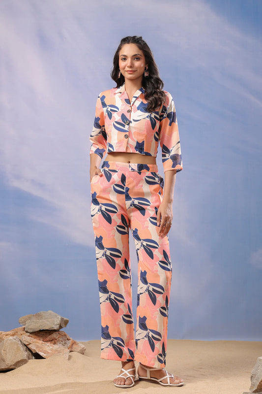 Coral Petal Harmony Cotton Co-ord Set