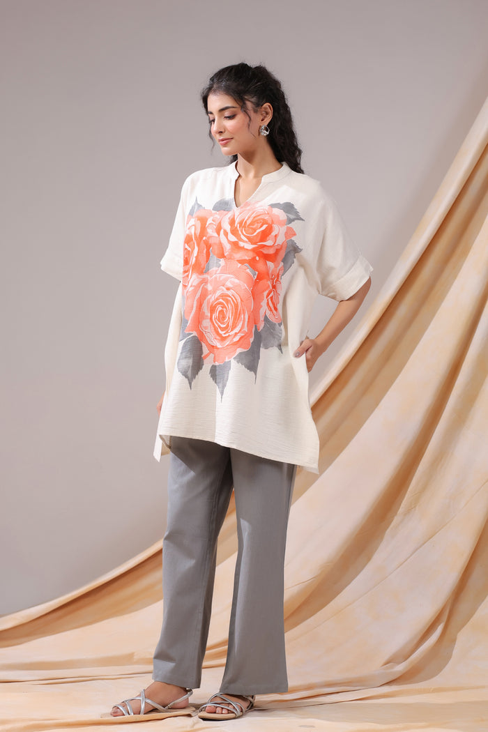 Coral Rose Printed Cotton Flex Co-ord Set