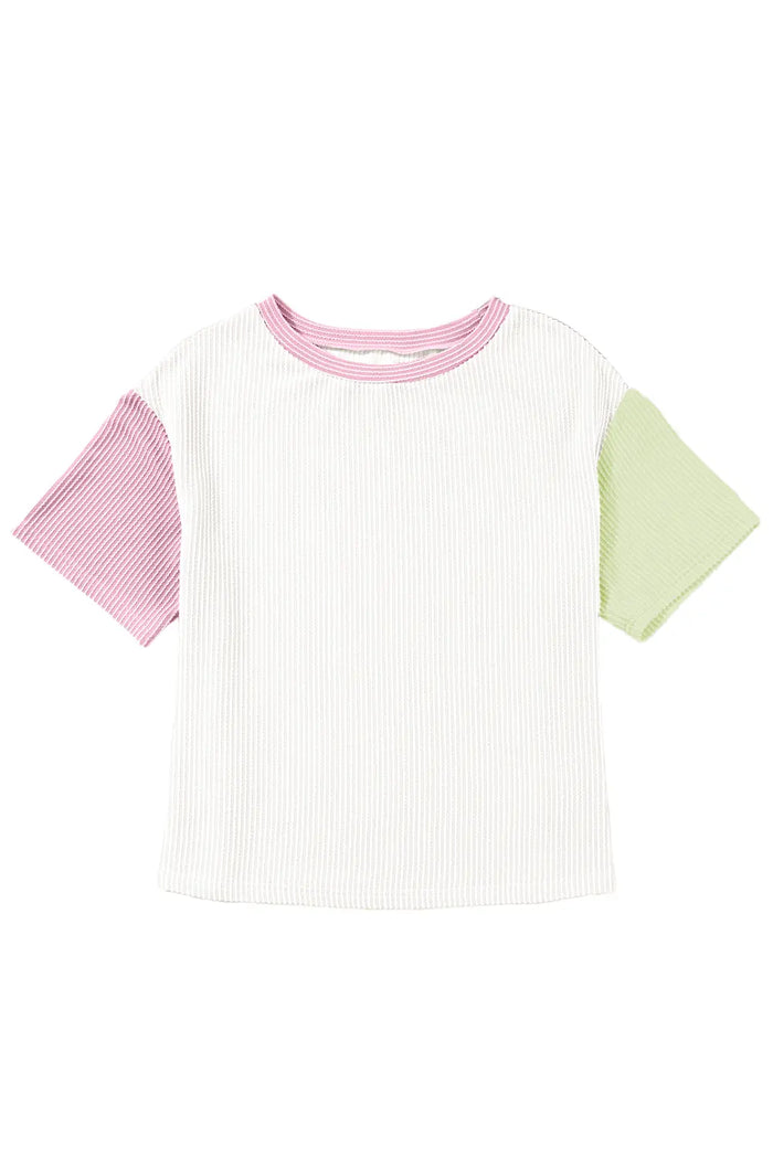 Corded Colorblock Crewneck Tee – White