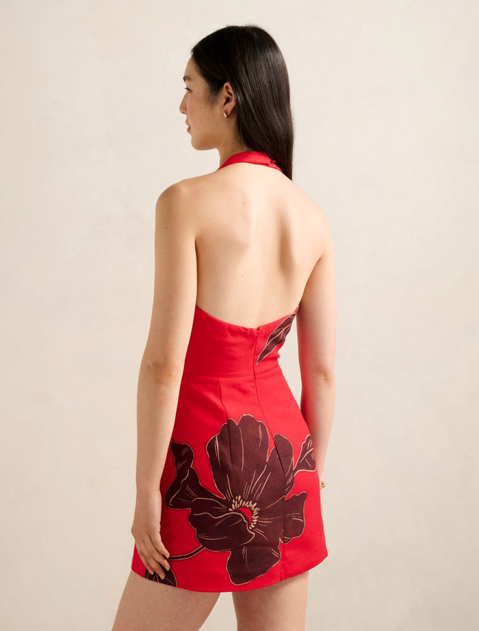 Corinna Printed Linen Halter Mini Dress Forever New