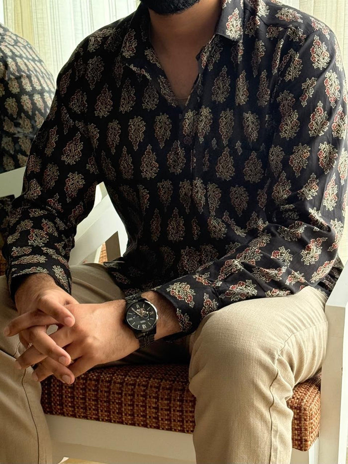 Cotton Men? Full Sleeves Shirt- Black Boota