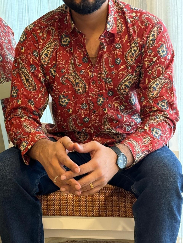 Cotton Men? Full Sleeves Shirt- Maroon Paisley