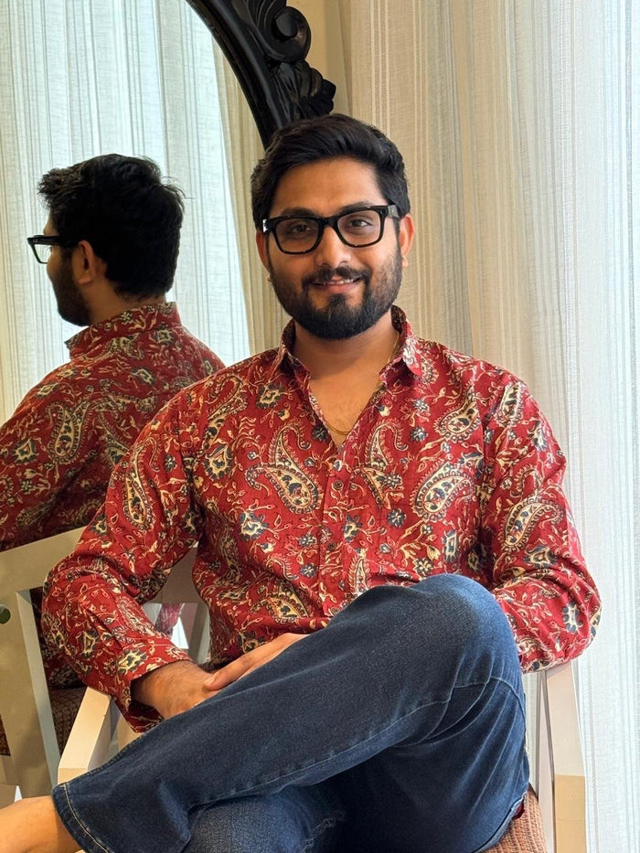 Cotton Men?? Full Sleeves Shirt- Maroon Paisley