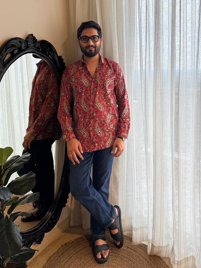 Cotton Men?? Full Sleeves Shirt- Maroon Paisley