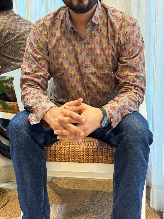 Cotton Men?? Full Sleeves Shirt- Olive Booti