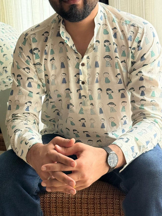 Cotton Men? Short Kurta- White Characters