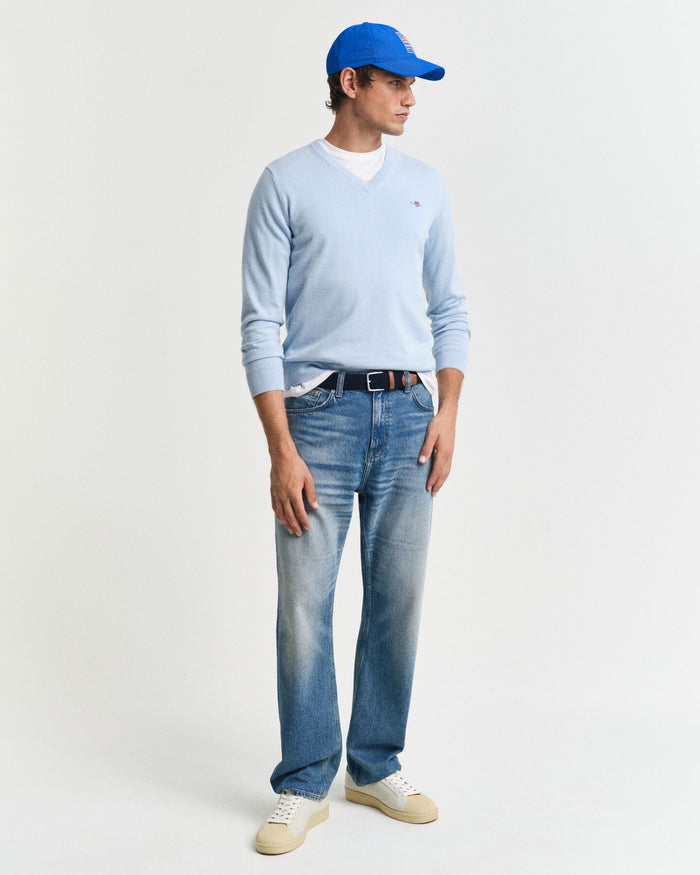 Cotton V-Neck Sweater in Blue