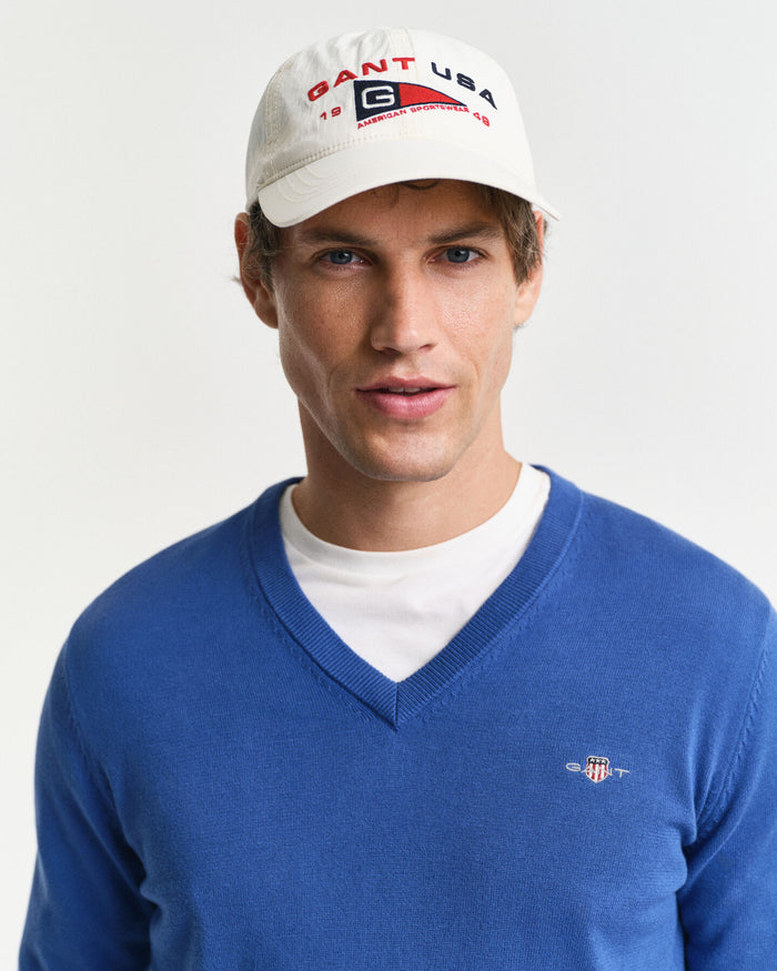 Cotton V-Neck Sweater in Blue