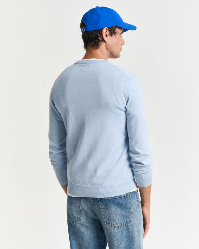 Cotton V-Neck Sweater in Blue
