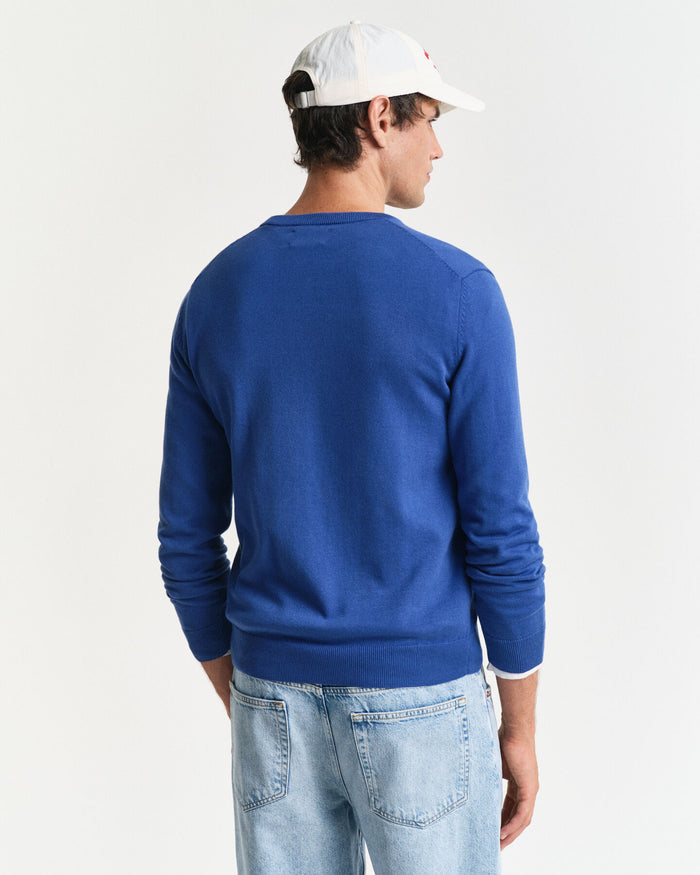 Cotton V-Neck Sweater in Blue