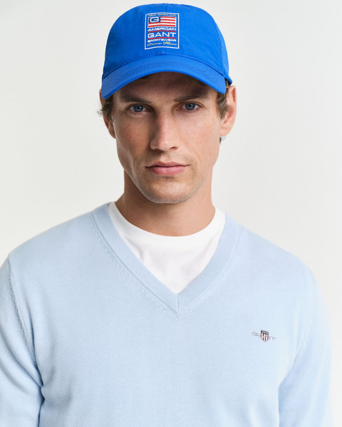 Cotton V-Neck Sweater in Blue