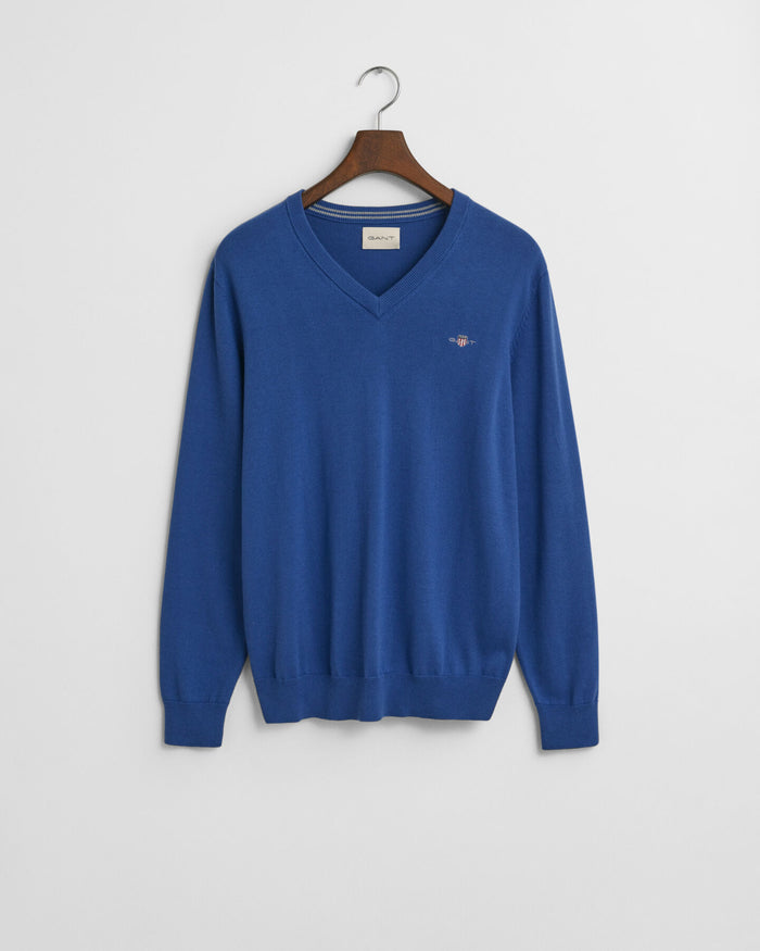Cotton V-Neck Sweater in Blue