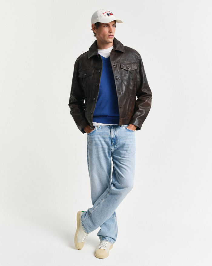 Cotton V-Neck Sweater in Blue