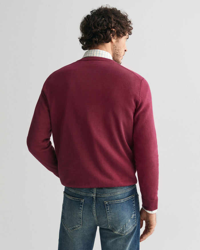 Cotton V-Neck Sweater in Wine